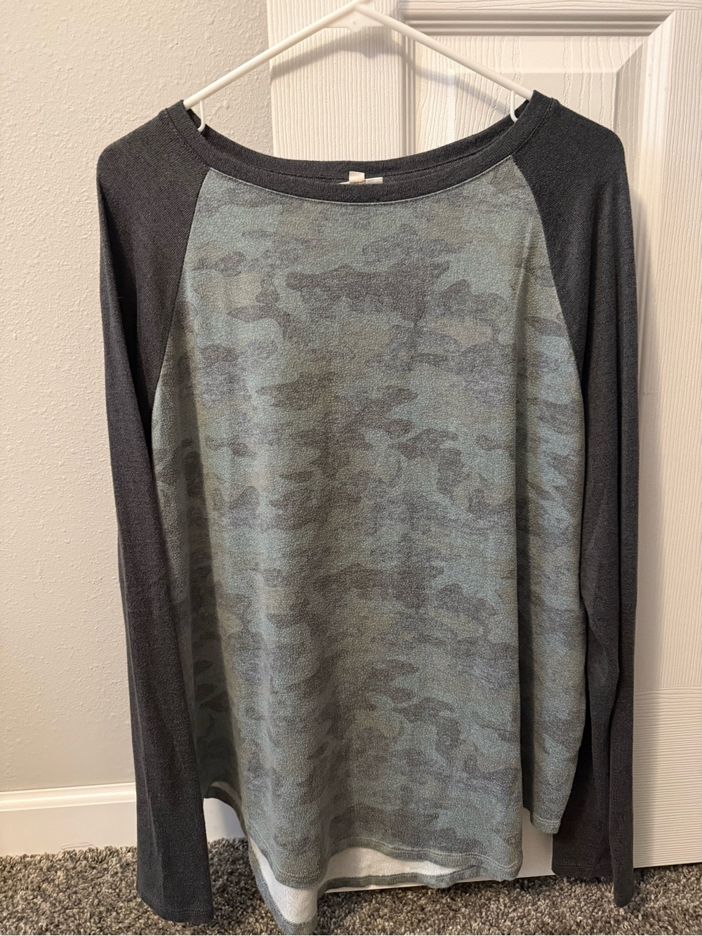 SO Teal Camo Raglan Top with Charcoal Trim